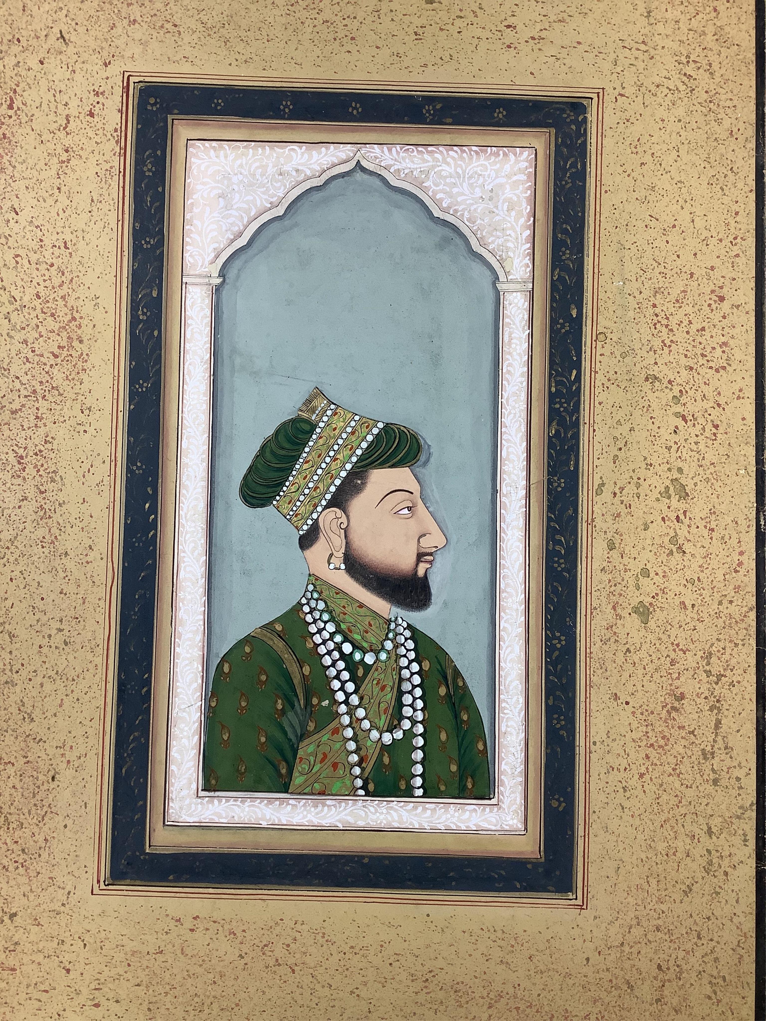 Indian mughal style, Figural studies, portraits and horse racing scene, mounted, seven watercolours, unframed, largest 25 x 13cm